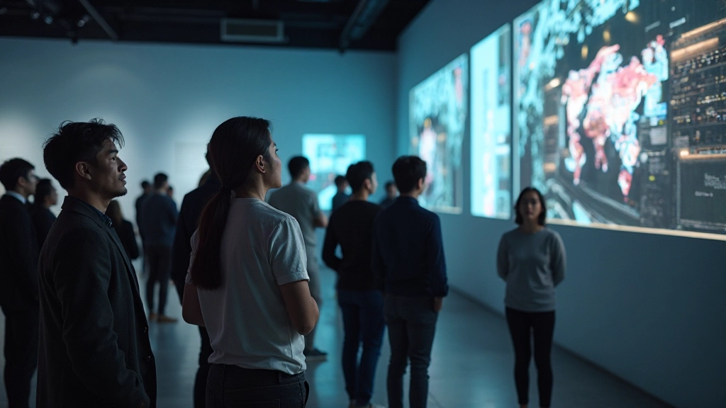 デジタルアート展示会での来場者とインタラクティブなプロジェクション映像